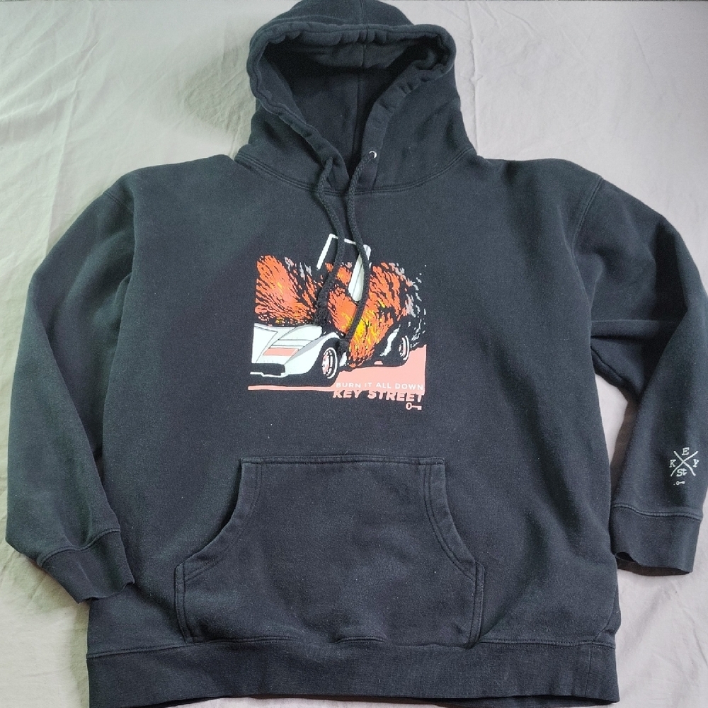 Key Street Sweatshirt Hoodie Black Burn It‎ All Down Size XL Car Heavyweight